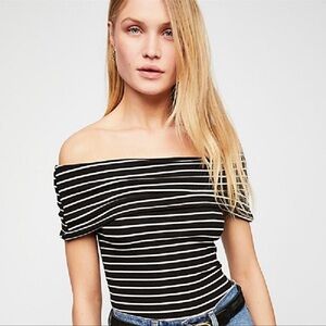 We The Free Black and White Striped Free People Off the Shoulder Top